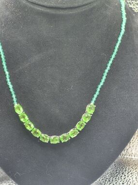Genuine Chartreuse  Green Quartz With Green Onyx Beaded Necklace